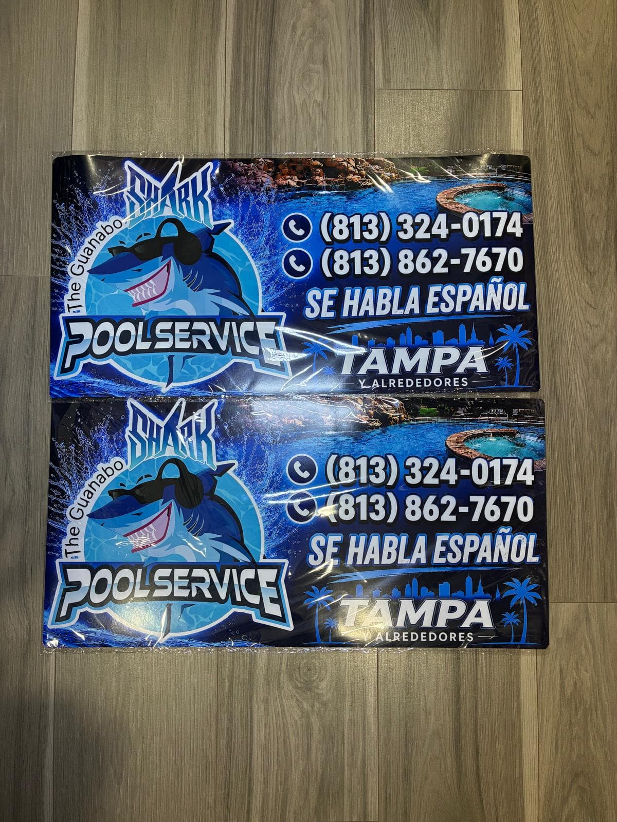 Magnetos vehiculares azules de Shark Pool Service de Tampa